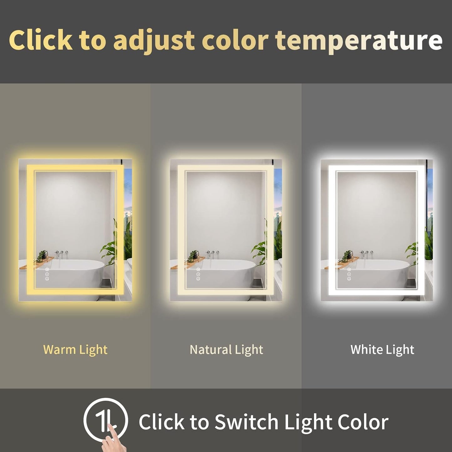40 x 32 Inch LED Bathroom Mirror, Front Light and Backlit Anti-Fog Dimmable Memory Lighted Vanity Mirror, Shatterproof Wall-Mounted Led Mirror for Bathroom