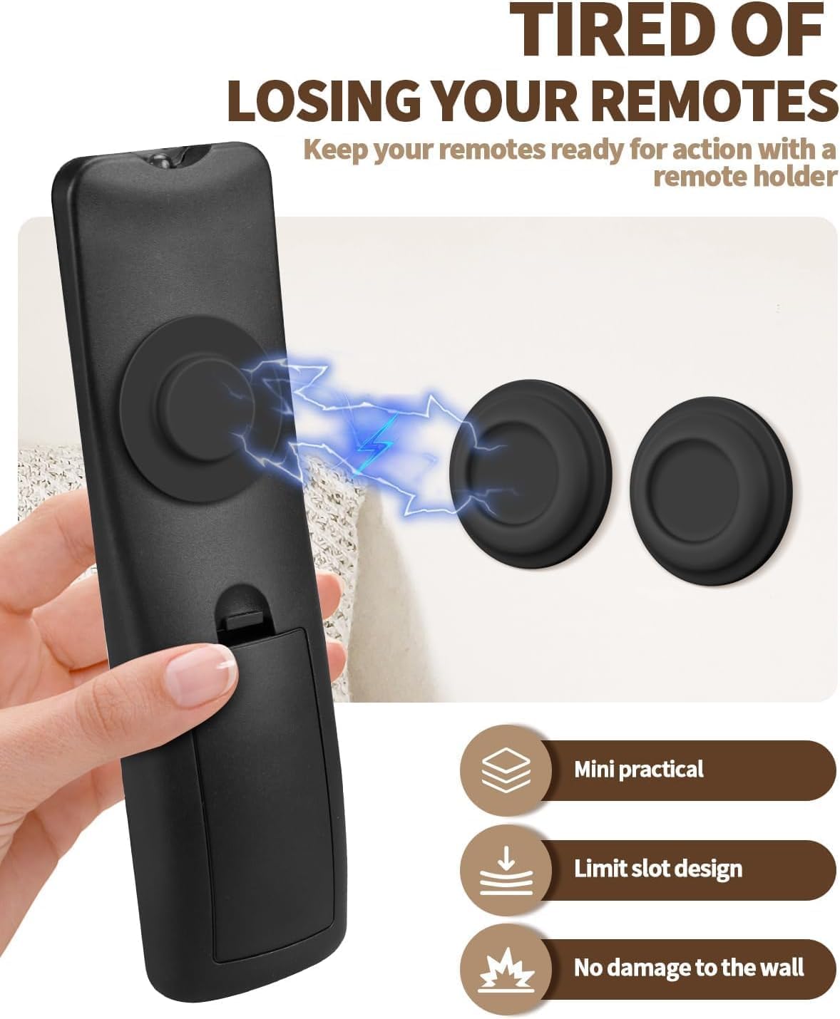 6 Pack Magnetic Remote Control Holder – Upgraded Silicone Magnetic Wall Mount for TV, Fan & Air Conditioner Remotes – Self-Adhesive, No-Drill Remote Control Holder Wall Mount (Circle White)