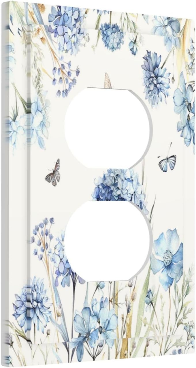 Outlet Covers Blue Floral Hydrangea Plants 1 Gang Duplex Electrical Receptacle Faceplate Light Switch Cover Wall Plate Decorative Switch Plates for Bedroom Home Decor