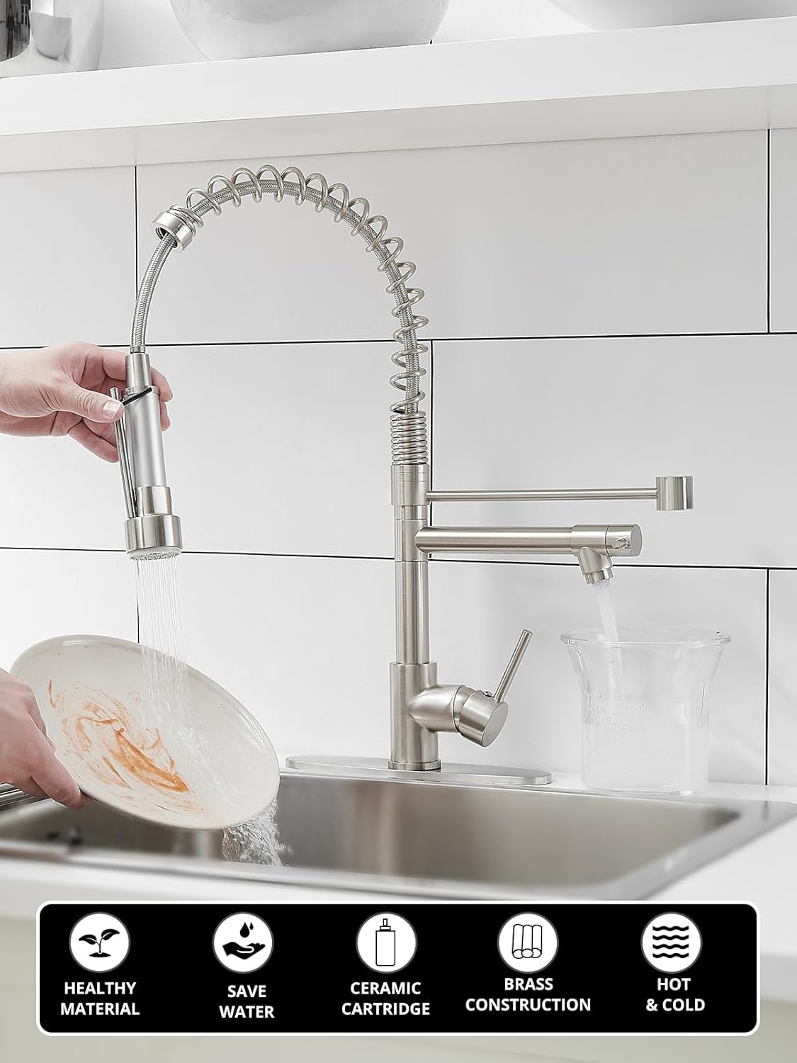 AIMADI Faucet for Kitchen Sink,Commercial Single Handle Single Hole Pull Down Kitchen Faucet with Deck Plate llaves para fregaderos de cocina