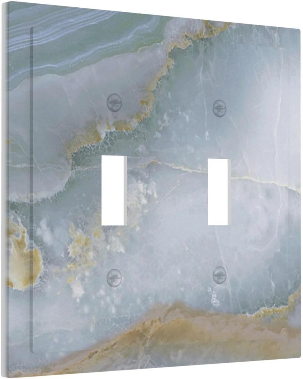 Decorative Switch Plates Colored Art Marble Golden Line 2 Gang Double Toggle Outlet Light Switch Cover Wall Plate Electrical Faceplate For Bathroom Kitchen Decor