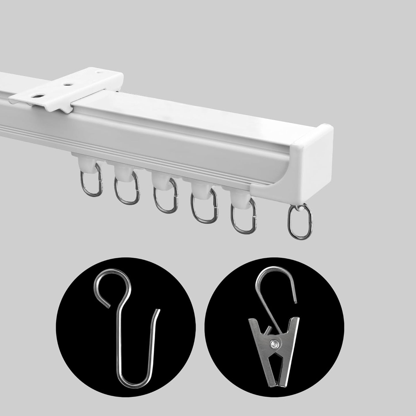 Ceiling Mount Curtains Track Room Divider Privacy Partition Separator Curtain Tracks Rods Heavy Duty RV Shower Outdoor Rail Clip Hook Set, White 3-12ft