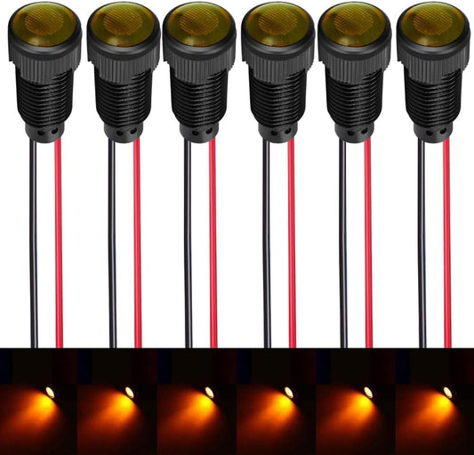 6pcs Yellow Indicator Pilot Light AC/DC 12-24V Mounting Hole Size 10mm(Flame Retardant Plastic Shell)