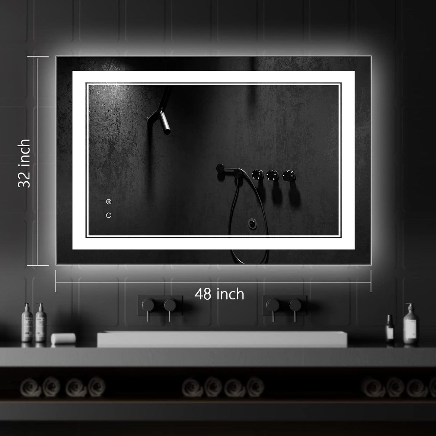 LED Bathroom Mirror,48"X32" Lighted Mirror for Bathroom Wall,Lighted Bathroom Vanity Mirror,LED Mirror Anti-Fog Dimmable Adjustable Lighted Bathroom Mirror