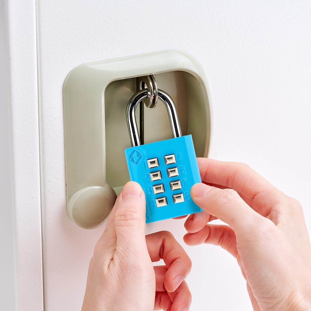 XB35 8-Digit Push Button Combination Padlock, 4 Digit Locking Mechanism, (2-Pack, Blue, Yellow)
