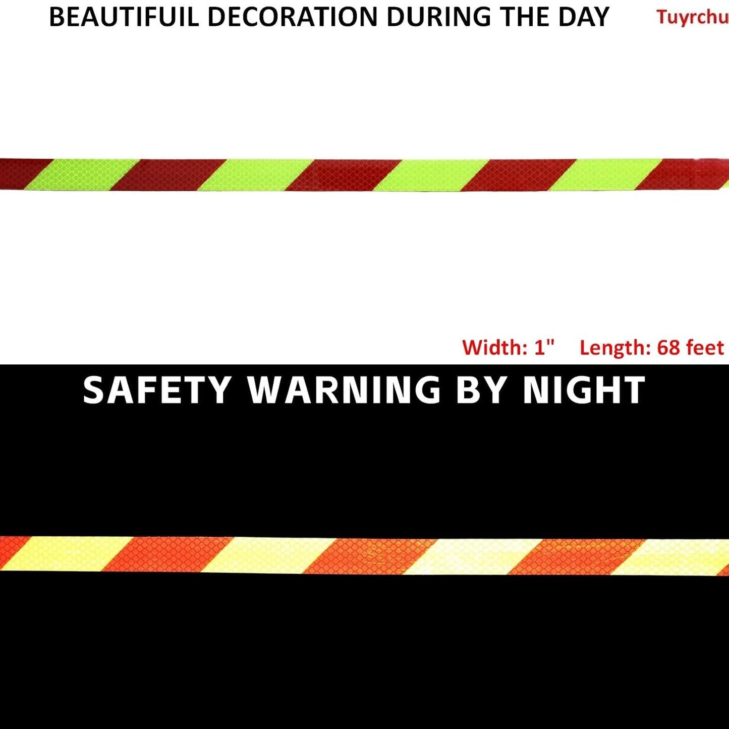Non Fading Reflective Tape Outdoor Waterproof 1 inch Wide, High Visibility Warning Industrial Marking Tape, Safety Stickers (68 feet)