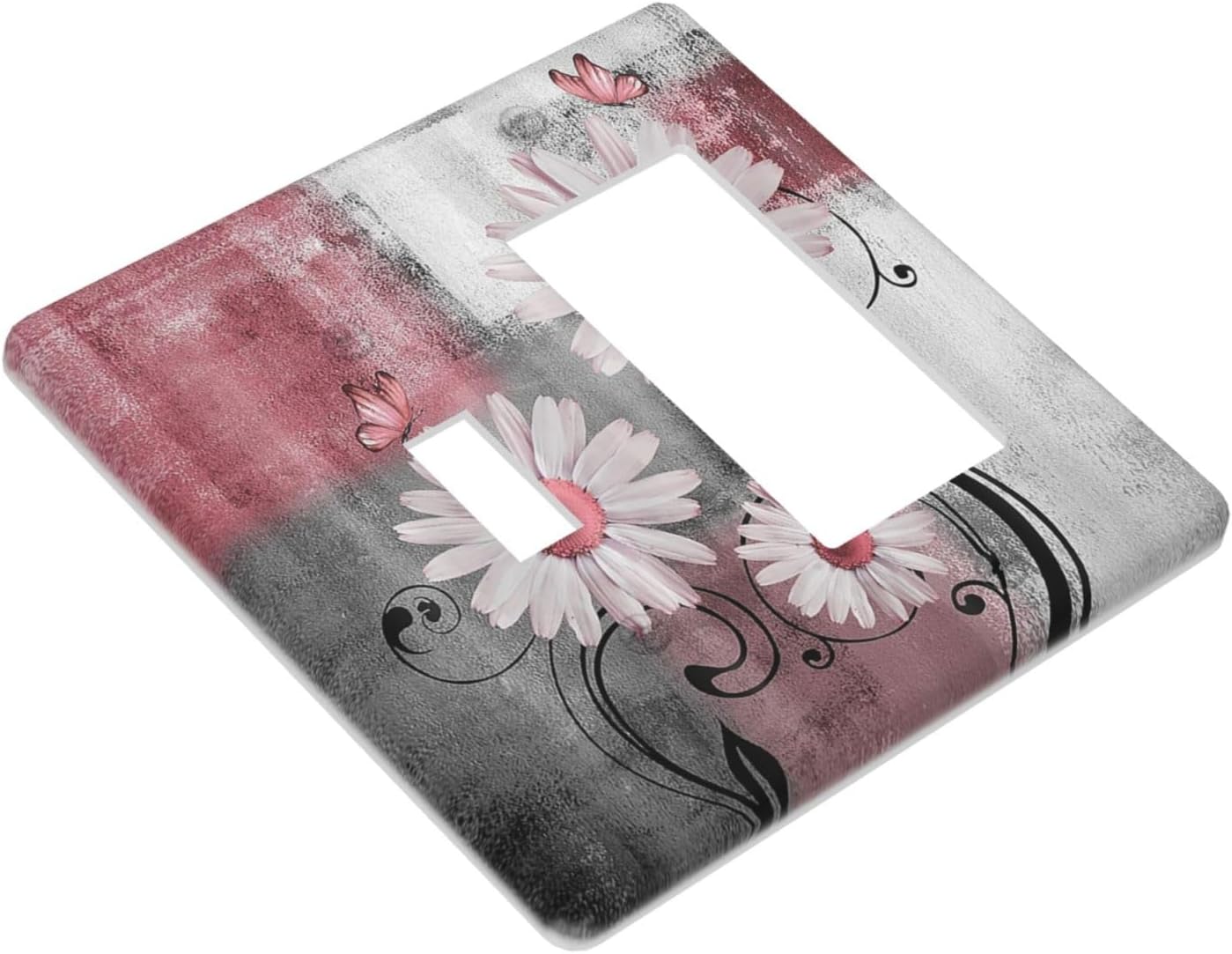 Outlet Covers Pink Floral Rustic Daisy Flower And Butterfly 1 Toggle 1 Rocker Combination Decorative Wall Plate Light Switch Cover Plate Electrical Switch Plates for Farmhouse Cabin Decor