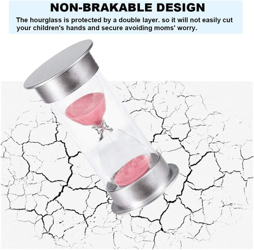 Hourglass Sand Timer 60 Minutes: Plastic Sand Clock 60 Minutes, Hour Glasses with Sand 60 Minutes, Silver Sandglass Timer 60 Minutes for Kids, Games, Classroom, Office Decoration (60 Min, Pink Sand)