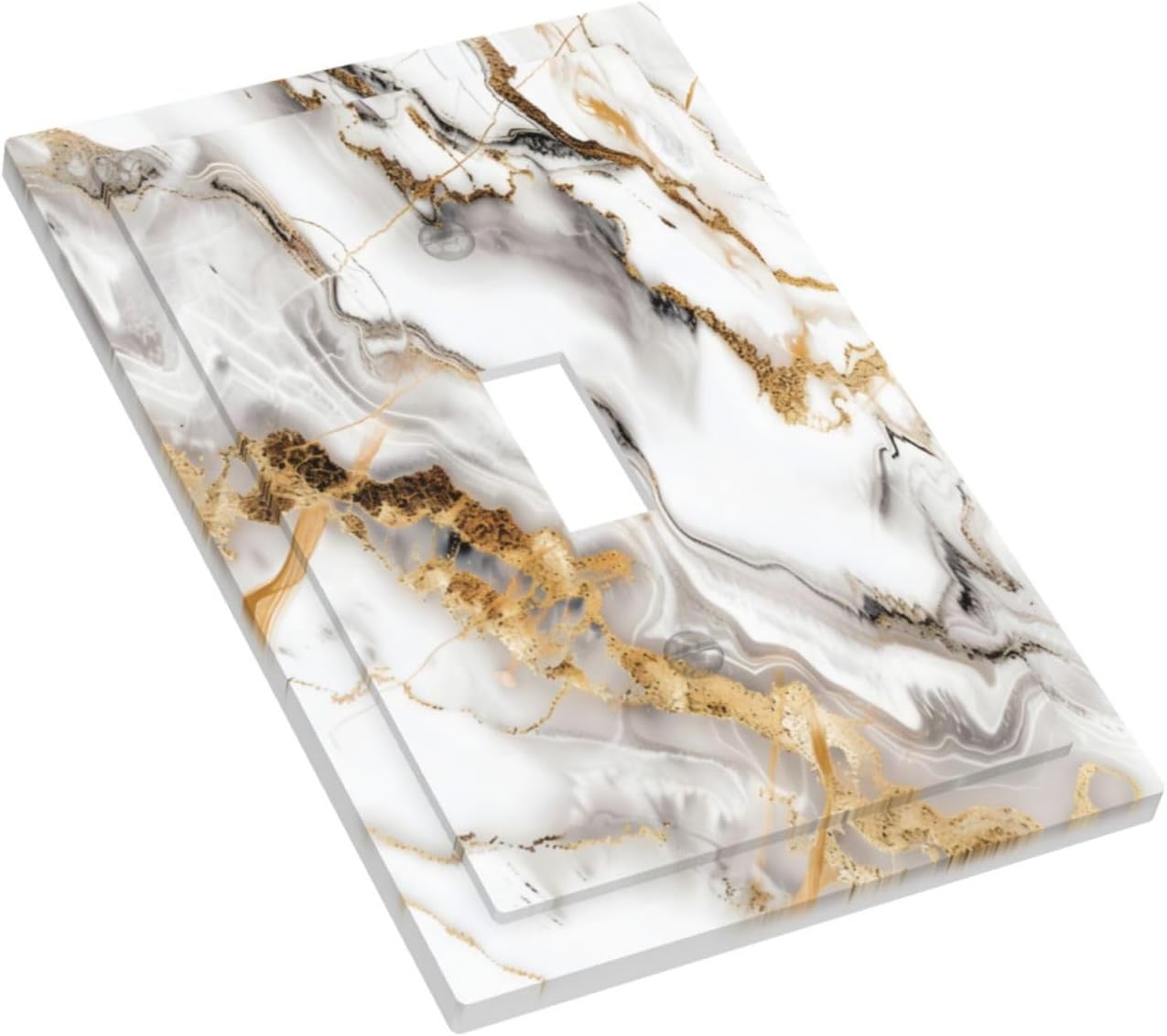 Luxurious Marble Abstract White Gold Tile Modern Simplicity Decorative Light Switch Cover 1 Gang Single Toggle Device Electrical Faceplate Switchplates Decorator Outlet Wall Plate for Bathroom Kitchen