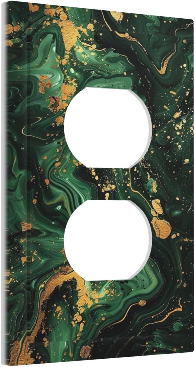 Green/Gold Modern Abstract Luxury Marble 1 Gang Duplex Receptacle Switch Wall Plate Decorative Switchplate Outlet Covers Electrical Plug Cover Faceplate for Bathroom Home Decor 5 X 3 IN