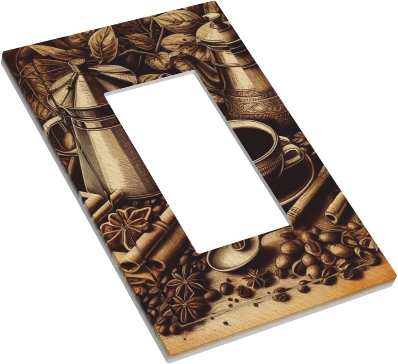 Decorative Outlet Covers Vintage Coffee Beans Leaf Cup 1 Gang Single Decora GFCI Device Light Switch Covers Plate 1 Rocker Wall Plate Jumbo Faceplate for Kitchen Decor