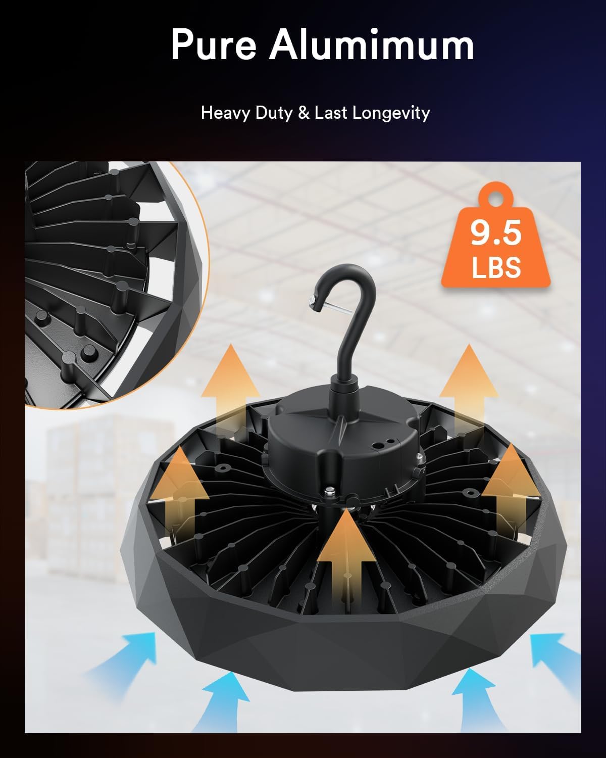 Lumary 32,000lm Smart Shop Light for Garage w/Motion Sensor 200W, Compatible with Alexa via Hub-Not Included, Bluetooth UFO LED High Bay Light Metal, 120-277V Brightness Dimmable, 5000K for Workshop