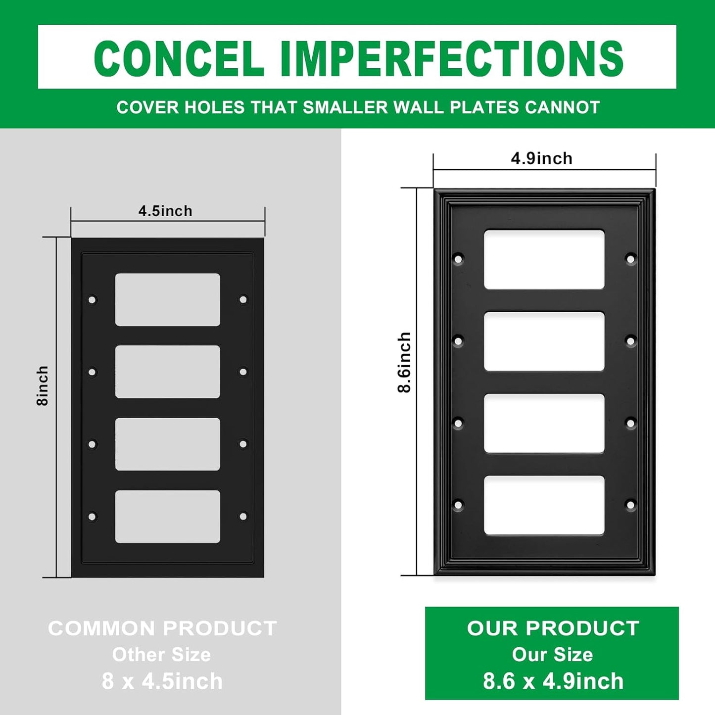 Black Modern Decorative Wall Plate Light Switch Cover Decorator Outlet Covers Rocker Switch Plates Bamboo Fiber Material Wall Plates for Kitchen Bathroom (4 Gang Quad Decorator-1 Pack)
