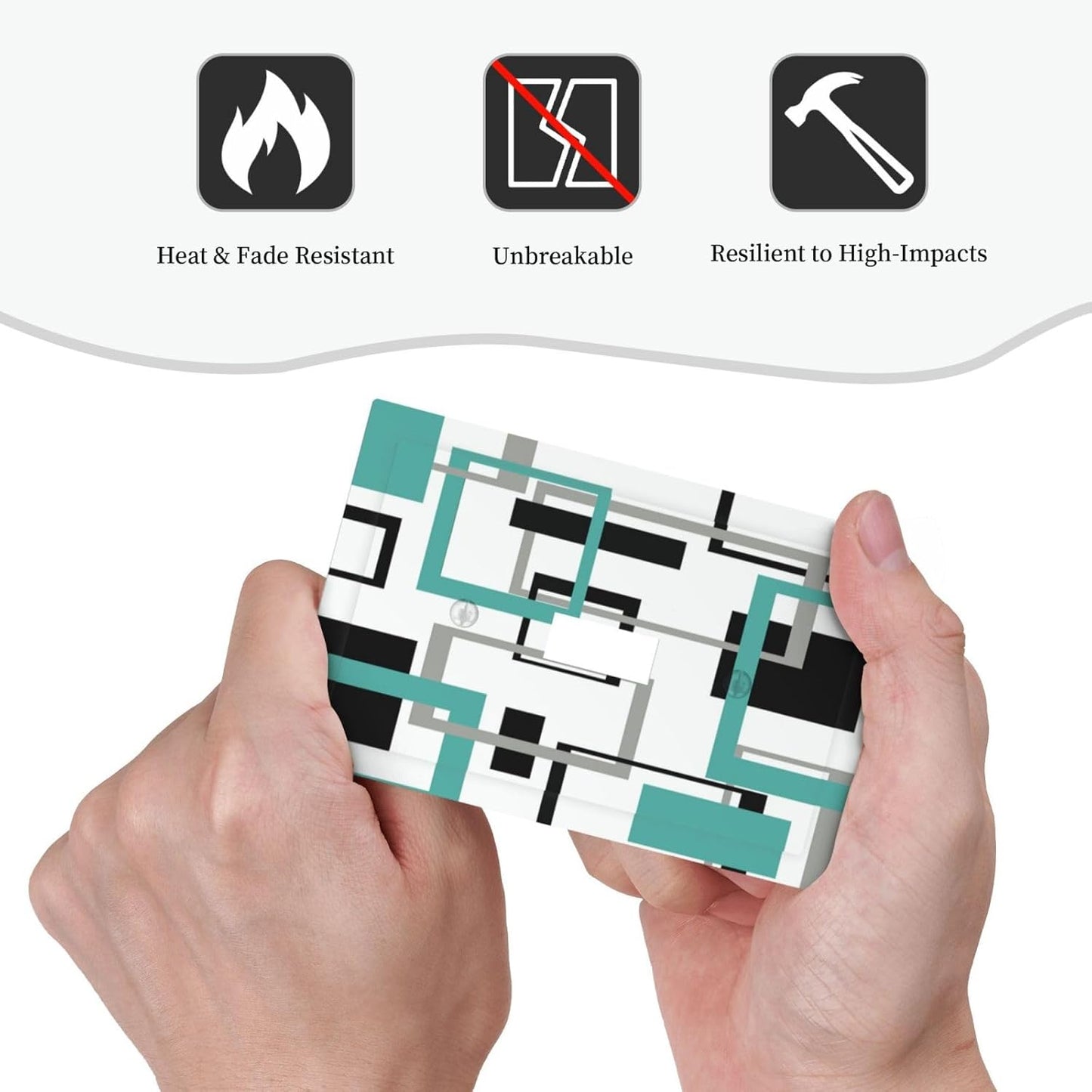 Geometric Turquoise Black Gray Modern Abstract Boho Decorative Light Switch Cover 1 Gang Single Toggle Device Electrical Faceplate Switchplates Decorator Outlet Wall Plate for Office Nursery Decor