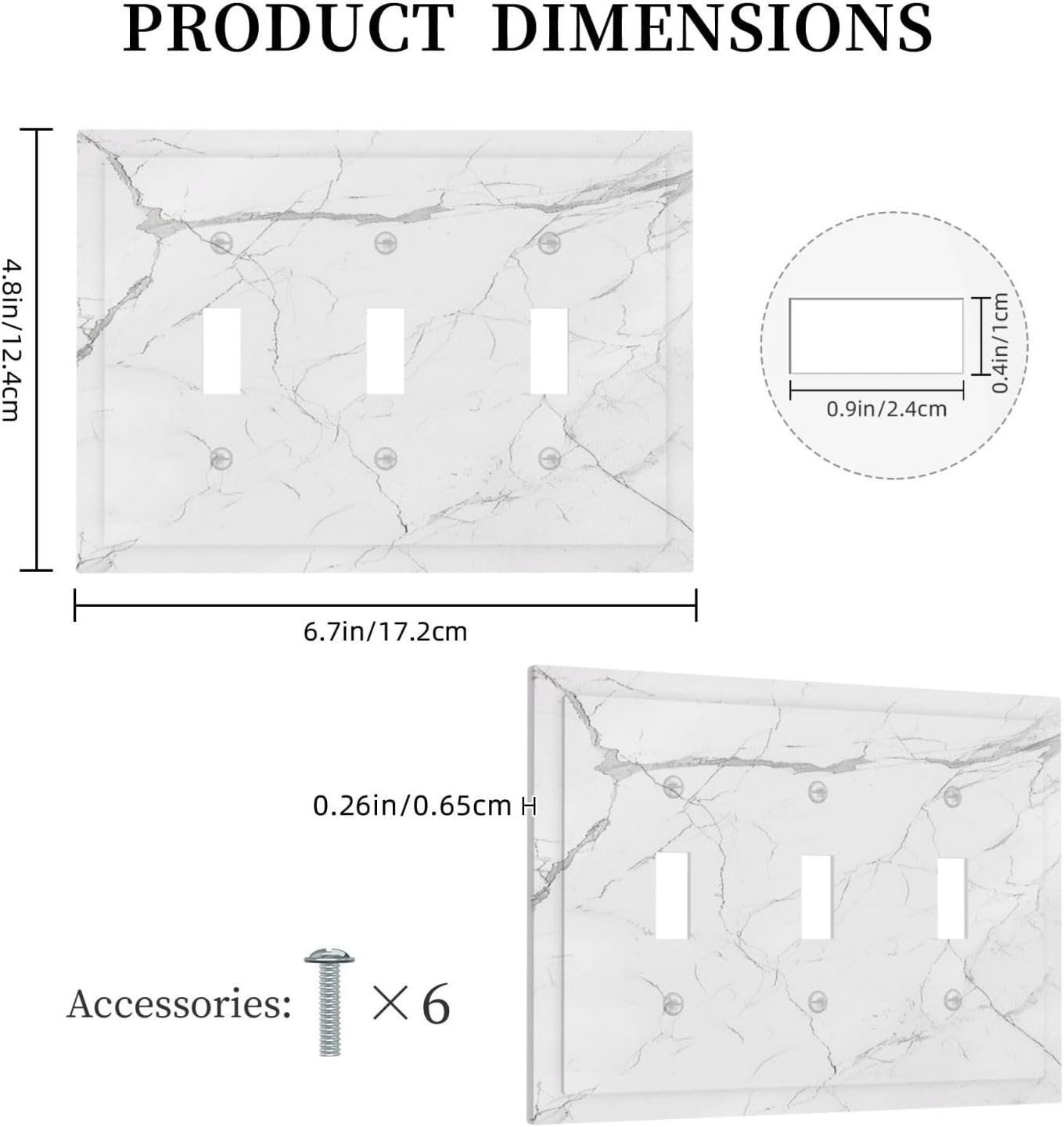 Decorative Switch Plates White Grey Abstract Modern Marble 3 Gang Wall Plate Triple Toggle Light Switch Cover Faceplate Electrical Wall Panels for Bathroom Kitchen Decor