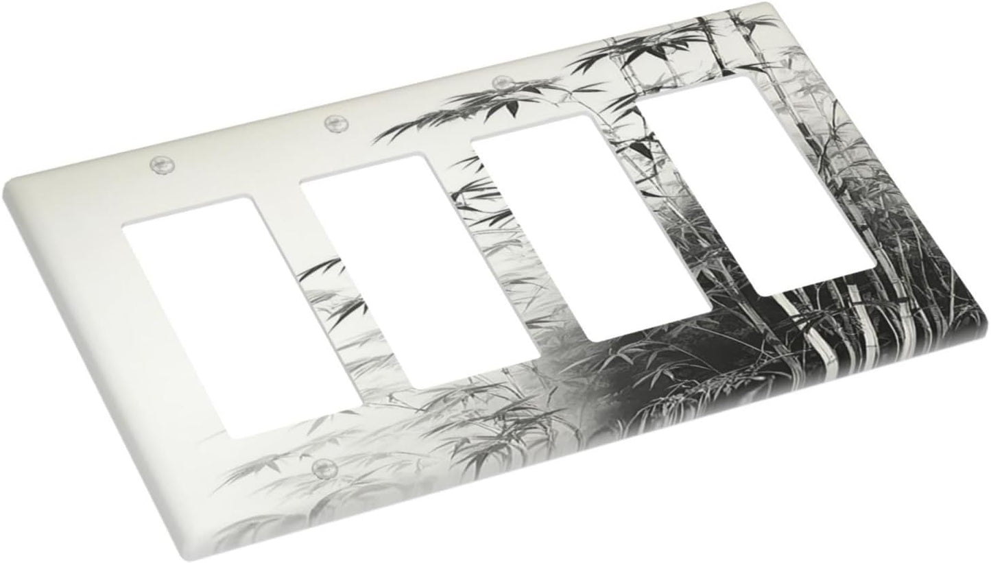 Watercolor Vintage Ink Bamboo Forest 4 Gang Wall Plates Outlet Covers Quad Rocker Light Switch Cover Plate Decorative Switch Plates GFCI Electrical Faceplate for Bathroom Bedroom Decor 4.5 X 8 IN