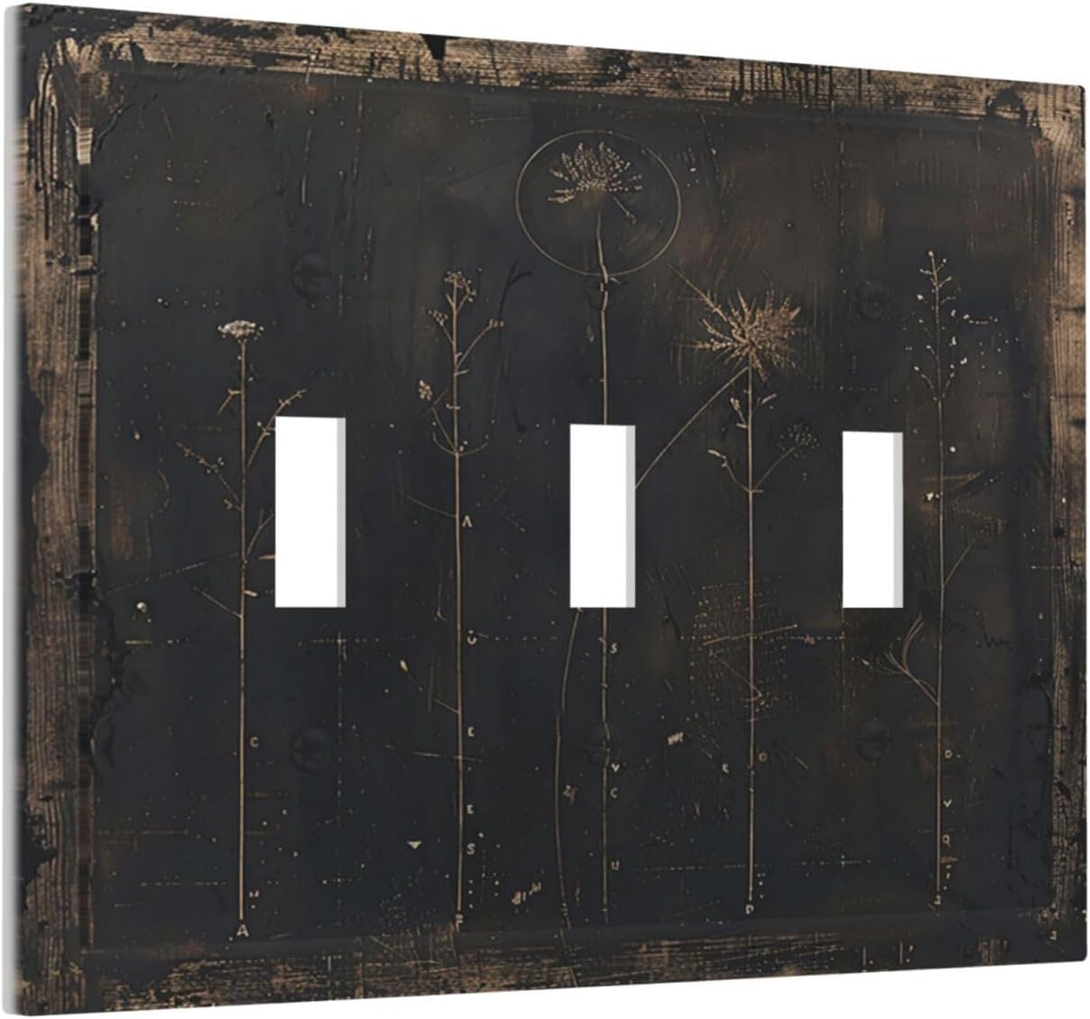 Decorative Light Switch Cover Plate Black And White Dandelion Art Vintage Wood Grain 3 Gang Wall Plate Triple Toggle Switch Plate Covers Electrical Outlet Cover for Farmhouse Cabin Decor