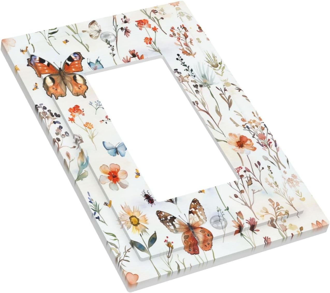 Decorative Outlet Covers Butterfly Floral Boho Multicolor Flower Leave 1 Gang Single Rocker Light Switch Cover Plate Wall Plates GFCI Faceplate for Bed Room living Room Decor