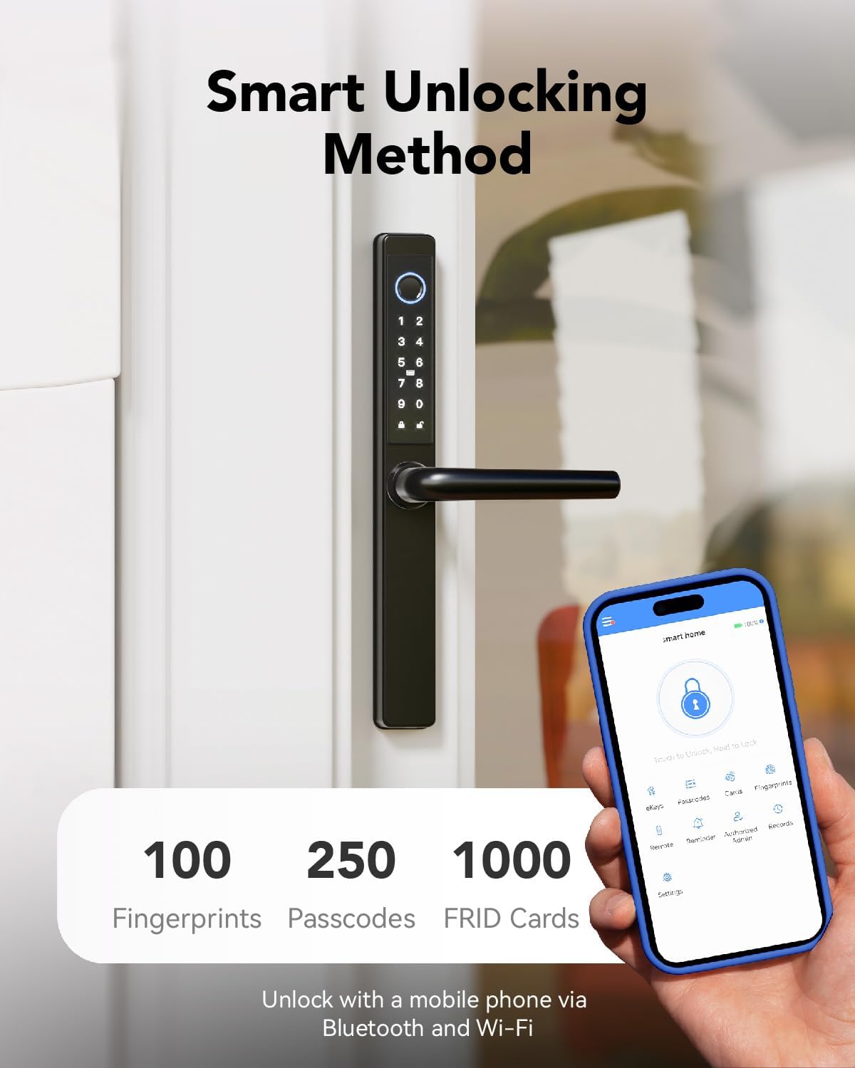 Deadbolt Smart Door Lock Fingerprint Door Lock with Keypad，Smart Lock for Front Door Children Proof IC Card,40–90mm Multipoint Locks (Not Suitable Point Mortise Lock)(OSP Black)