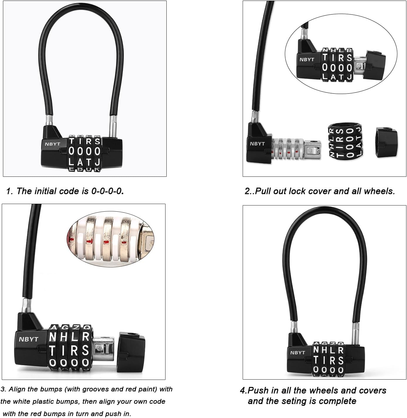 Cable Lock with Word Combination, Letter Padlock, for Metal Fence, Shed, Gates, Outdoor Fence, Long Cabinet, Refrigerator, Dumpster(15''(Locking Span 7''))