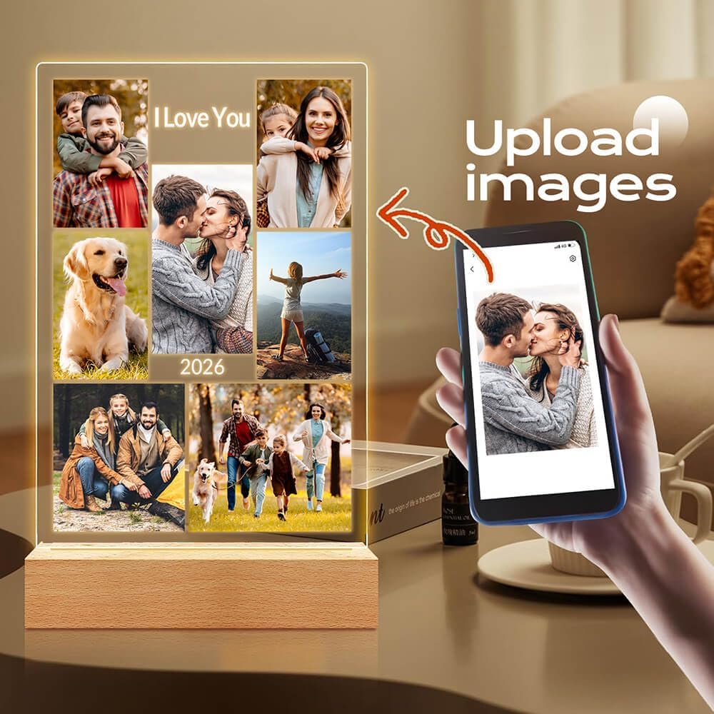 Custom Picture Frame with Photo, Customized Picture Frames with Night Light, Personalized Photo Frame, Personalized Valentines Day Gifts for Women Men Her Him Mom Dad Family