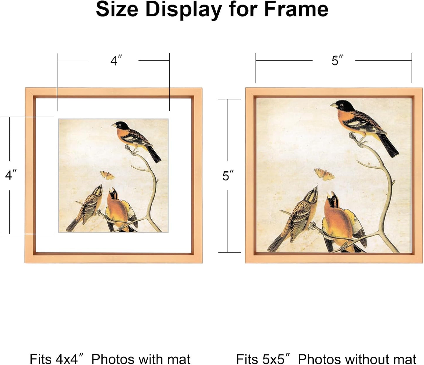 5x5 Picture Frame, Gold Metal Photo Frames with HD Glass, Fits 4x4 with Mat or 5 x 5 without Mat, Display for Wall and Table, 1 Pack