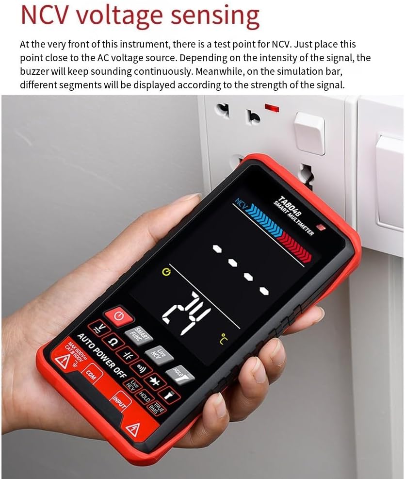 TA804B Smart Digital Multimeter with Large VA Color Screen, True RMS, NCV Detection, Live Wire Identification for Home, Industrial, Electrical Testing