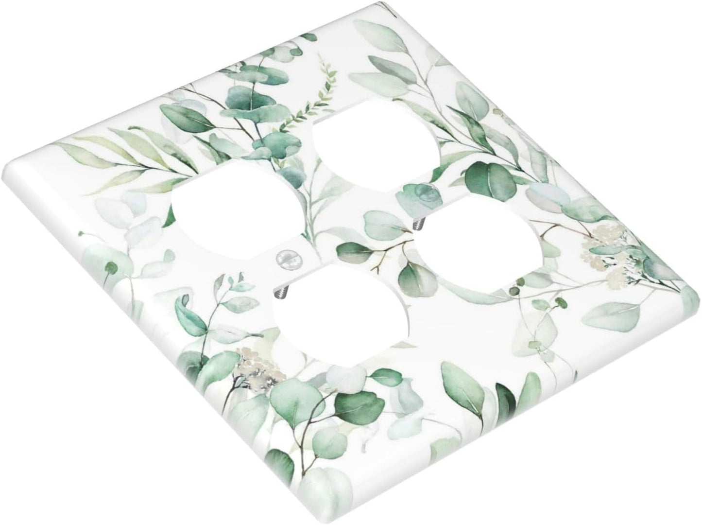 Boho Green Eucalyptus Leaf Floral Plants Flowers Outlet Covers 2 Gang Double Duplex Decorative Light Switch Covers Electrical Wallplates Socket Faceplate for Bed Room Living Room Decor