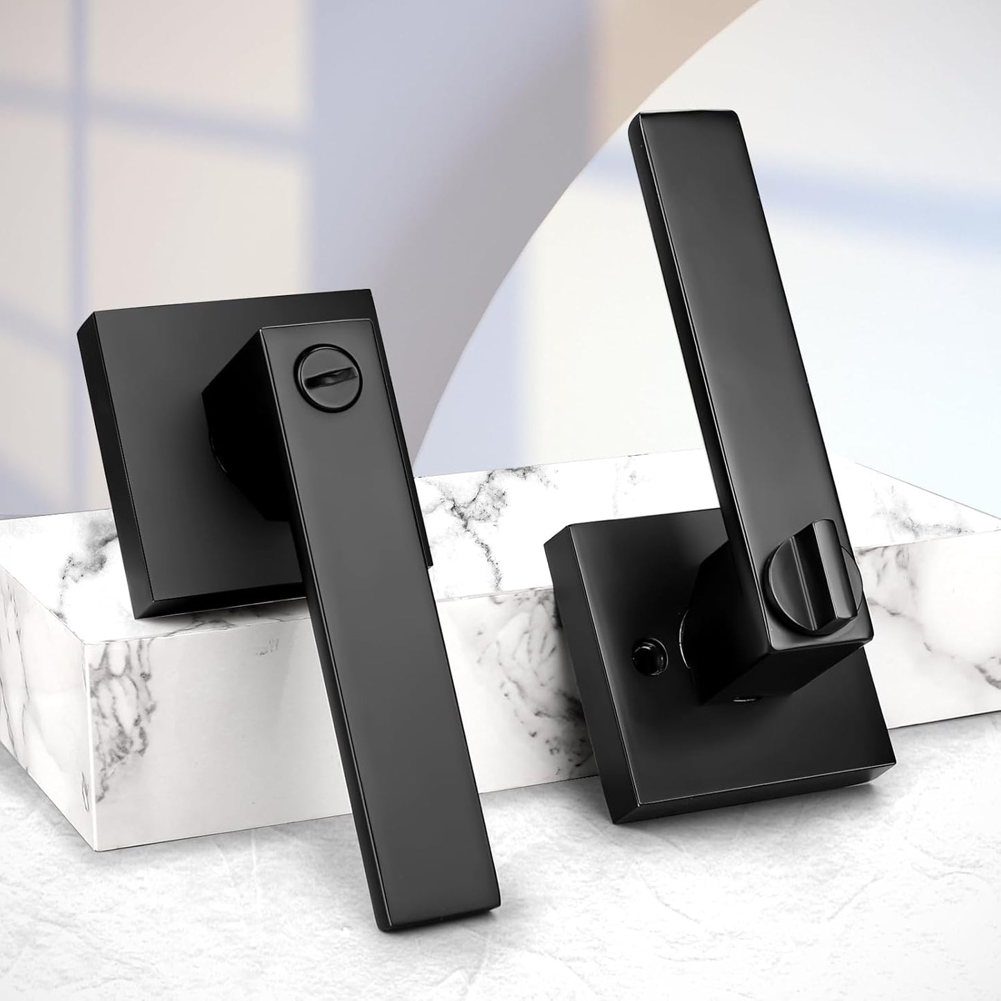 Probrico 10 Pack| Matte Black Square Privacy Door Levers Bed Bath Door Handles, Heavy Duty Interior Keyless Door Locks for Left or Right Sided Doors