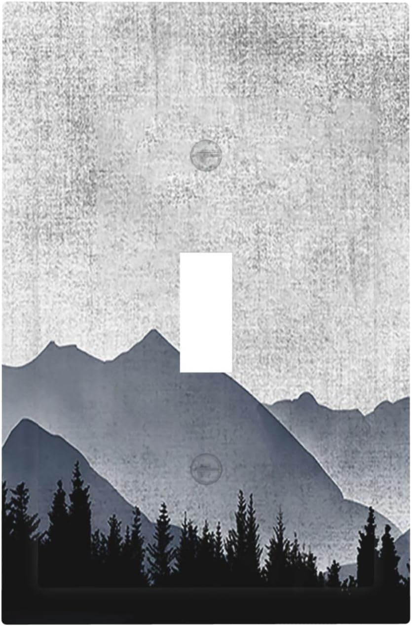 Decorative Light Switch Cover Natural Landscape Mountains Pine Trees 1 Gang Single Toggle Device Electrical Faceplate Switchplates Decorator Outlet Wall Plate for Bedroom living Room Decor