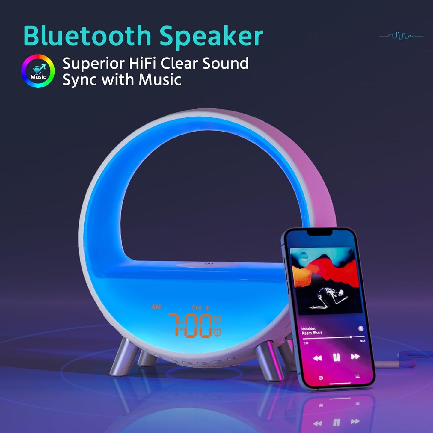 MOMILLA Sunrise Alarm Clock with Wireless Charging Station, Bluetooth Speaker, White Noise Sound Machine, Night Lights Table Lamp, Alarm Clocks for Heavy Sleepers Bedrooms Kids/Baby/Adults