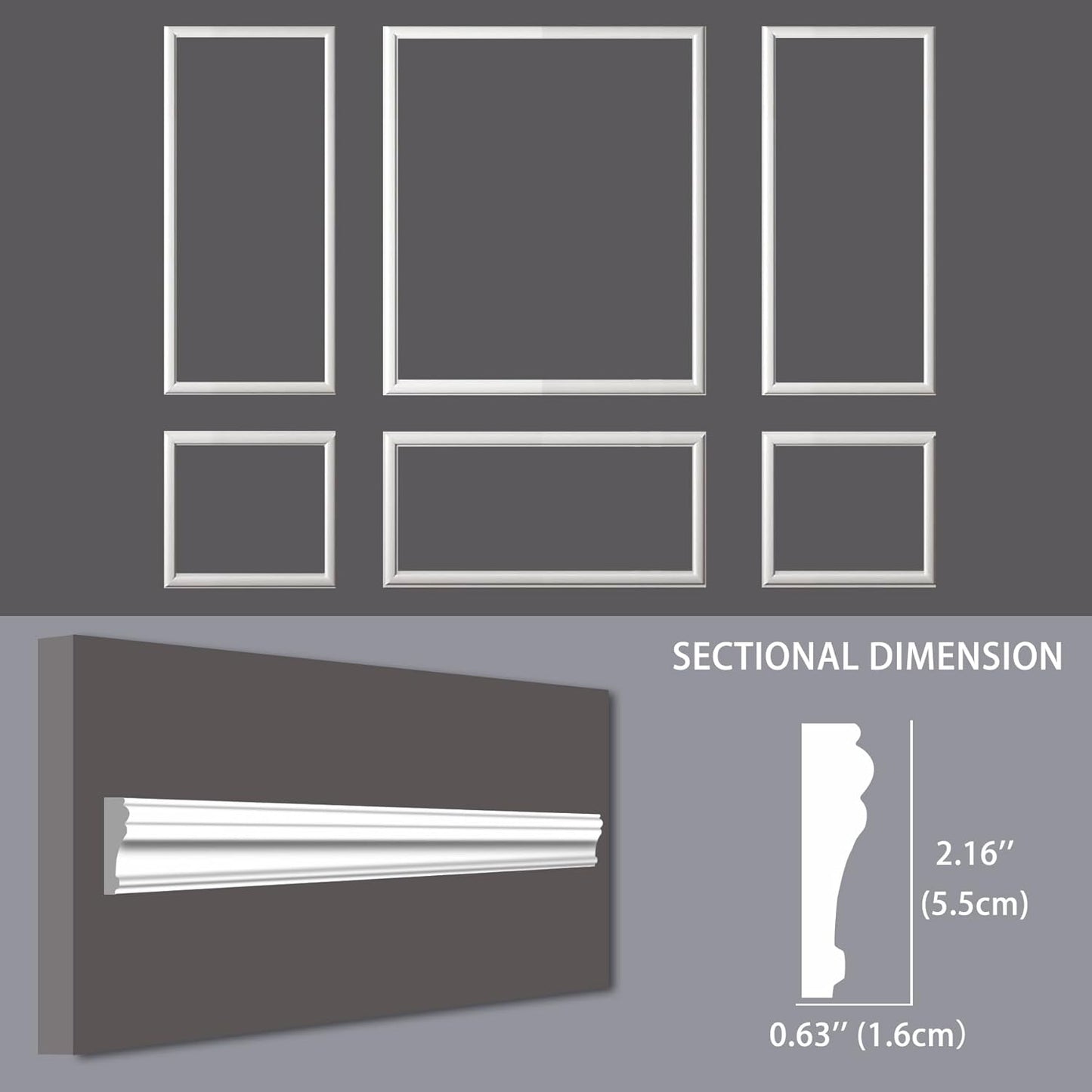 6-Frame Premade Accent Wall Molding Kit, Ready-to-Assemble Wainscoting Panels, Pre-Cut Chair Rail Moulding Trim for Home Décor