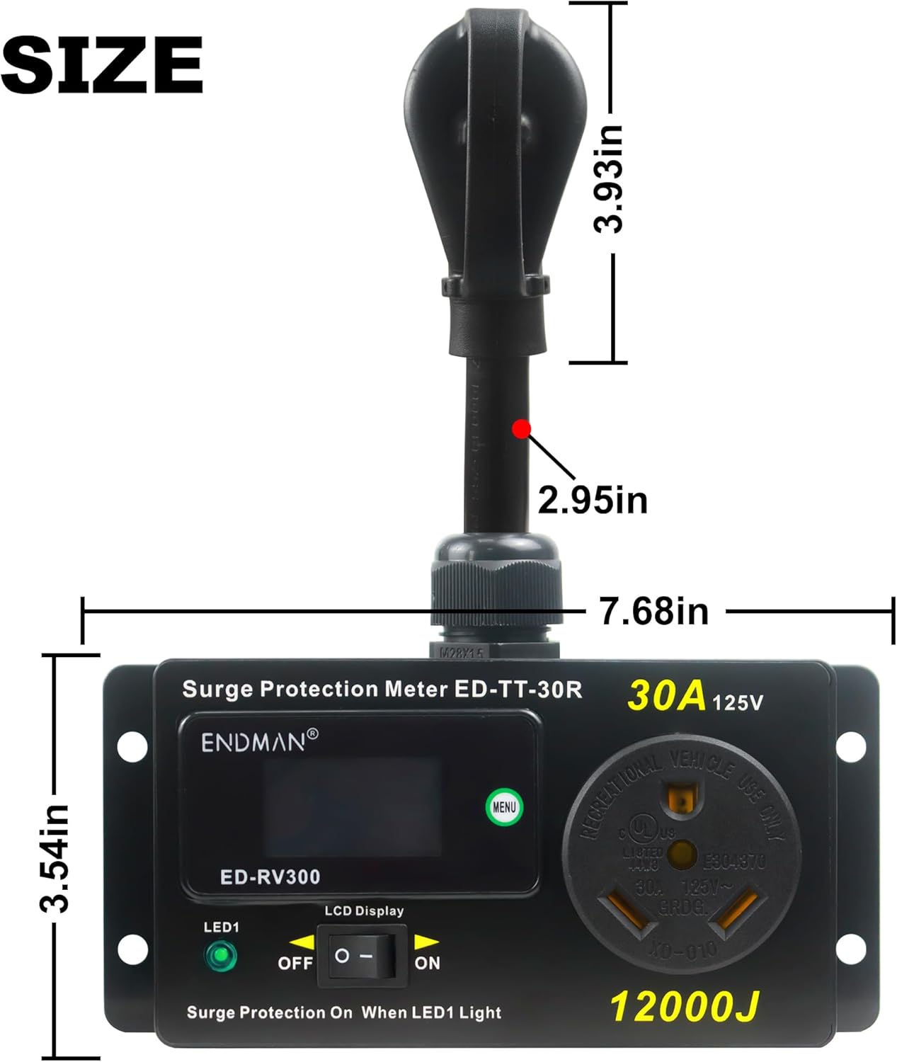 RV 30 Amp Surge Protector with Power Meter (kWh) - 12,000 Joules High Surge Guard - Real-Time Voltage & Amp Monitor for Travel Trailers (NEMA TT-30P)