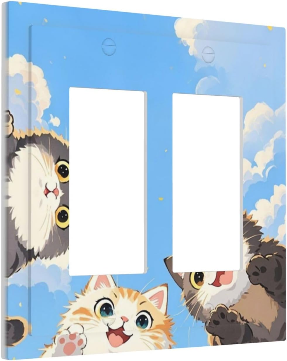 Decorative Outlet Covers Orange Gray Cute Cat Sky Cloud Cat S Paw 2 Gang Double Gfci Rocker Electrical Wall Panels Light Switch Cover Plate For Kids Room Nursery Decor