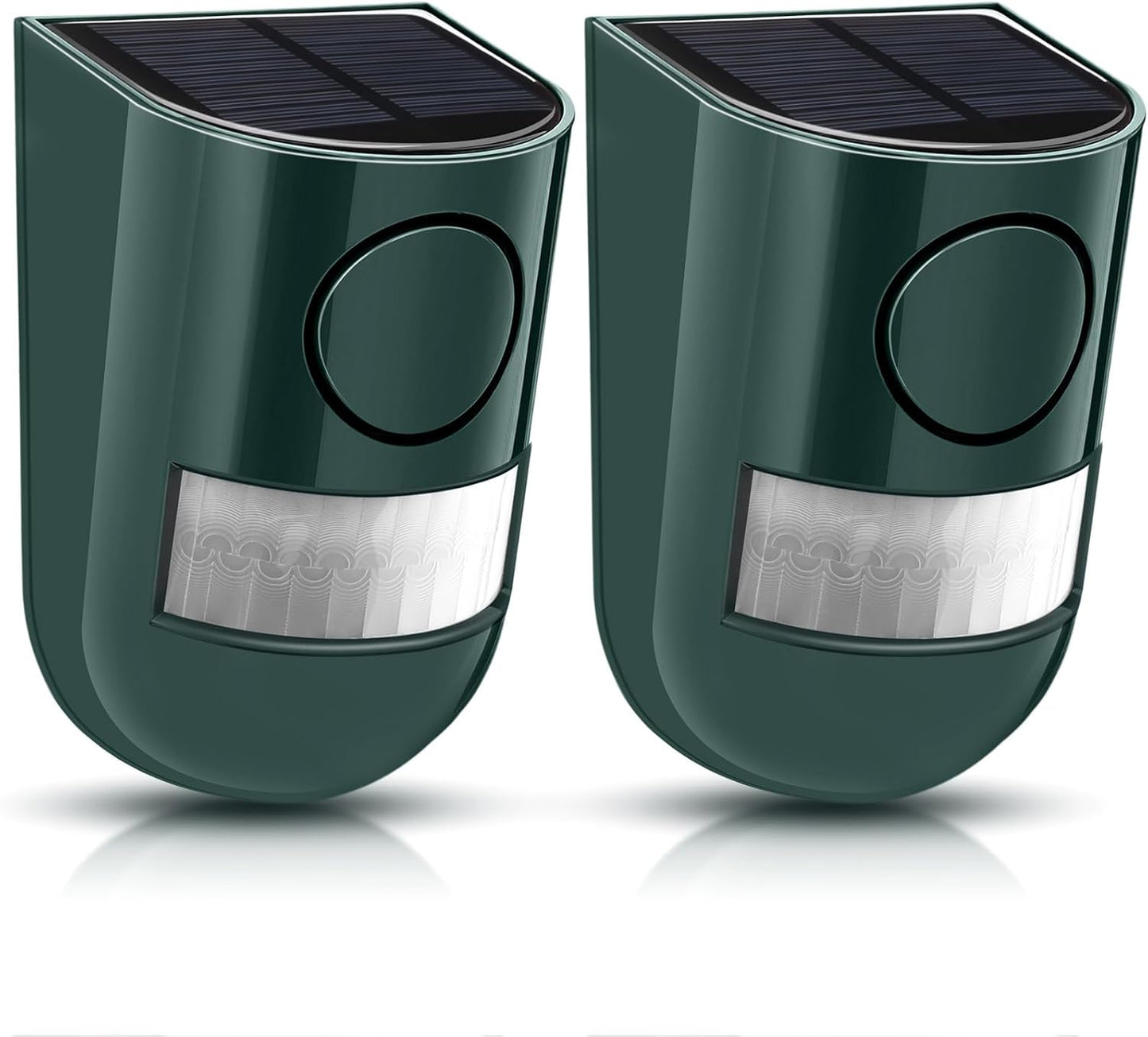 Qualirey 2 Pack Solar Sound and Light Alarm Motion Sensor 129db Outdoor Security Siren Waterproof Motion Activated Detector Alarm 6 LEDs Flash Warning Strobe System for Home, Farm (Green)