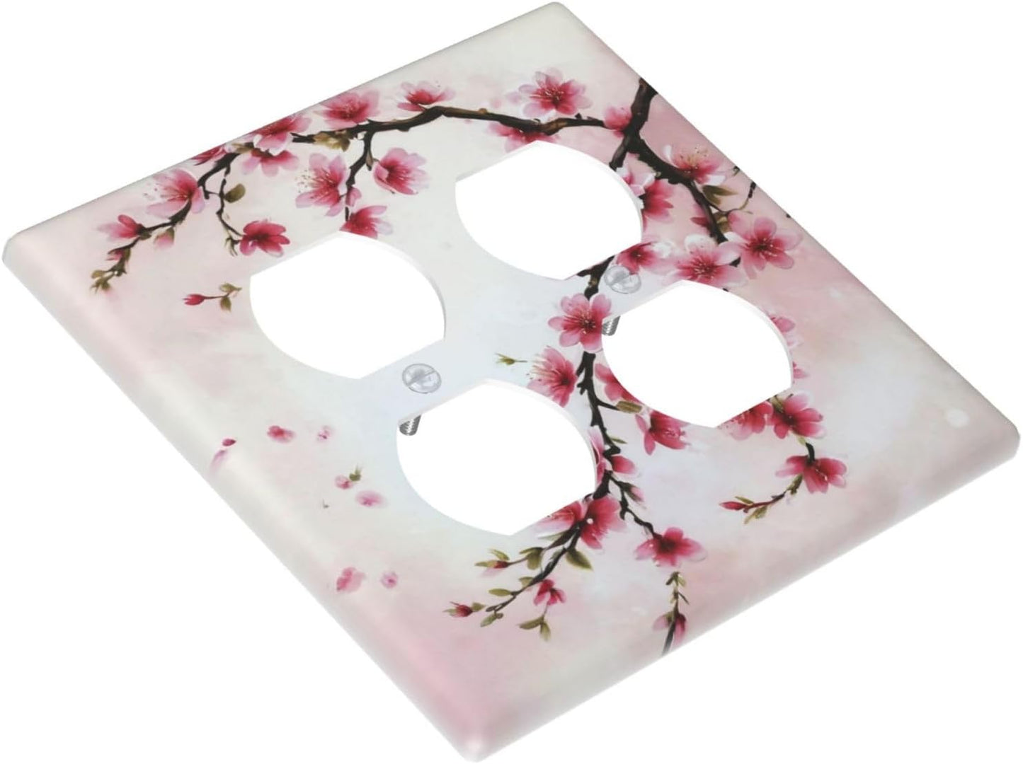 Decorative Outlet Covers Rustic Branch with Pink Flowers Plum Blossom 2 Gang Wall Plate Double Duplex Light Switch Cover Switch Plate Covers Faceplate for Bedroom Home Decor