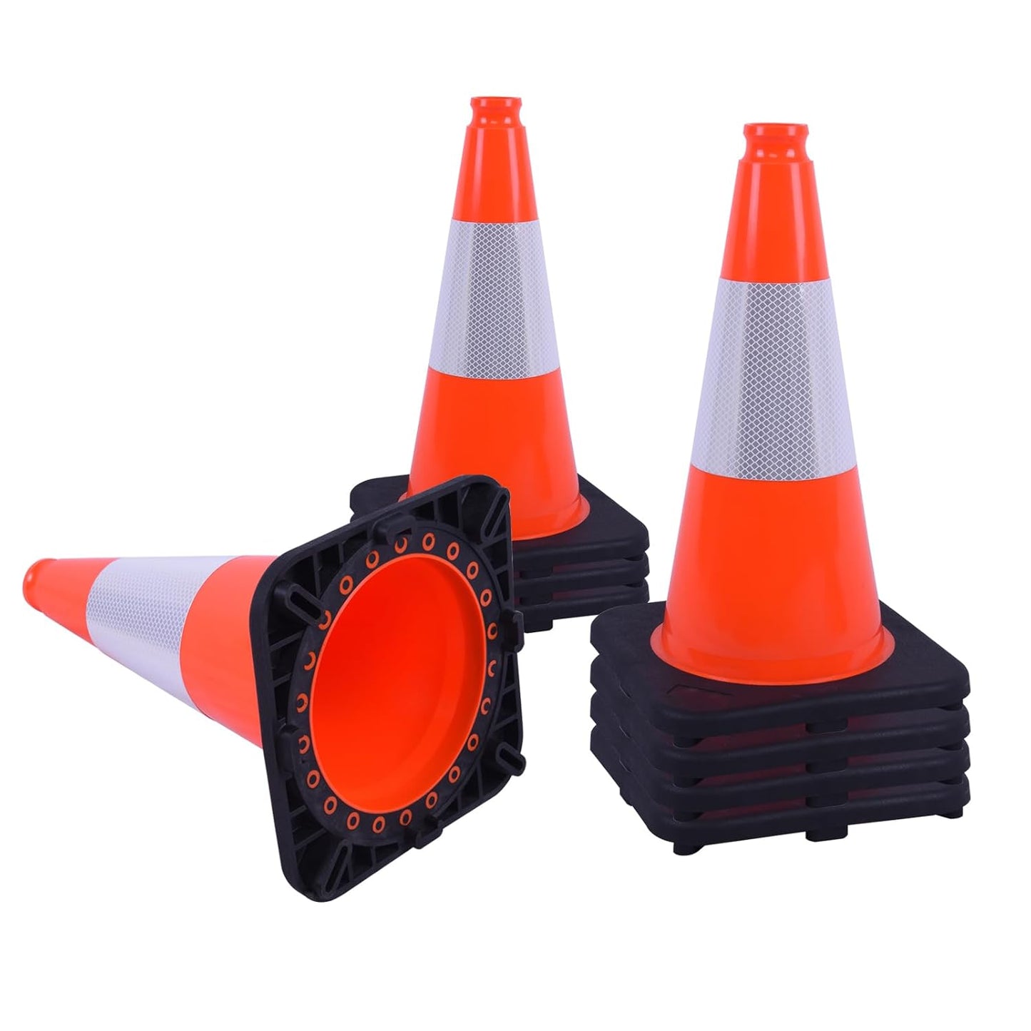 8 Pack 18 Inch Orange PVC Traffic Cones Black Base Stable Durable, Parking Lot Driveway School Training Safety Cones Multi-Purpose (8, Orange, 18 Inch)