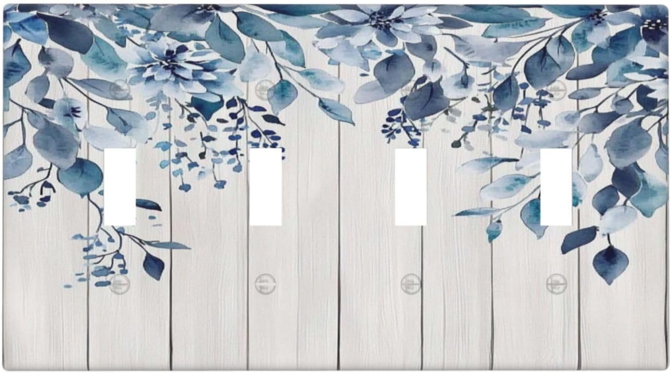 Eucalyptus Rustic Watercolor Plant Light Switch Covers Quad Toggle Electrical Faceplate 4 Gang Wall Plate Decorative Switch Plates For Farmhouse Home Decor