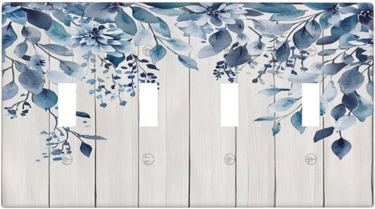 Eucalyptus Rustic Watercolor Plant Light Switch Covers Quad Toggle Electrical Faceplate 4 Gang Wall Plate Decorative Switch Plates For Farmhouse Home Decor