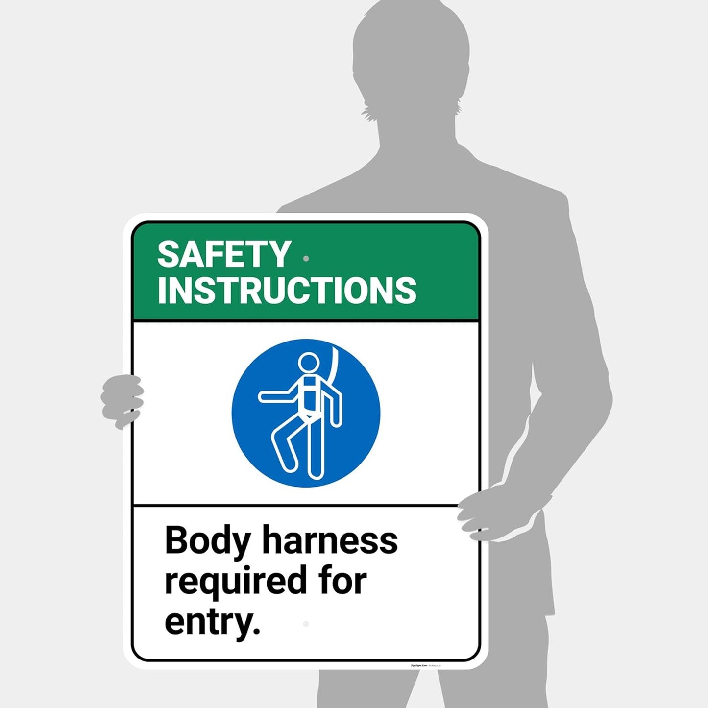 Safety Instructions Body Harness Required for Entry Sign, 24x30 Inches, Rust Free .063 Aluminum, Fade Resistant, Made in USA by Sigo Signs