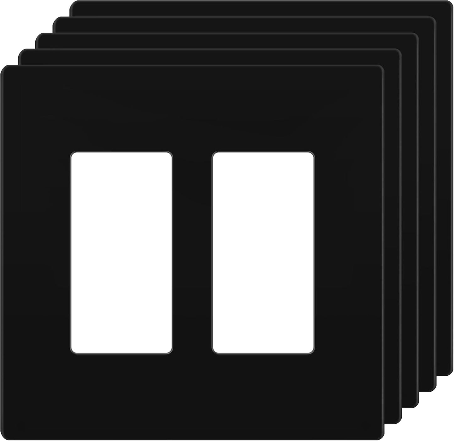 LIDER Matte Finish Double Decorator Switch Cover, Screwless Wall Plate, Mid-Size 2-Gang 4.88" x 4.92", Unbreakable Polycarbonate Thermoplastic, UL Listed, LSWP-32M-BK5P, Black, 5 Pack