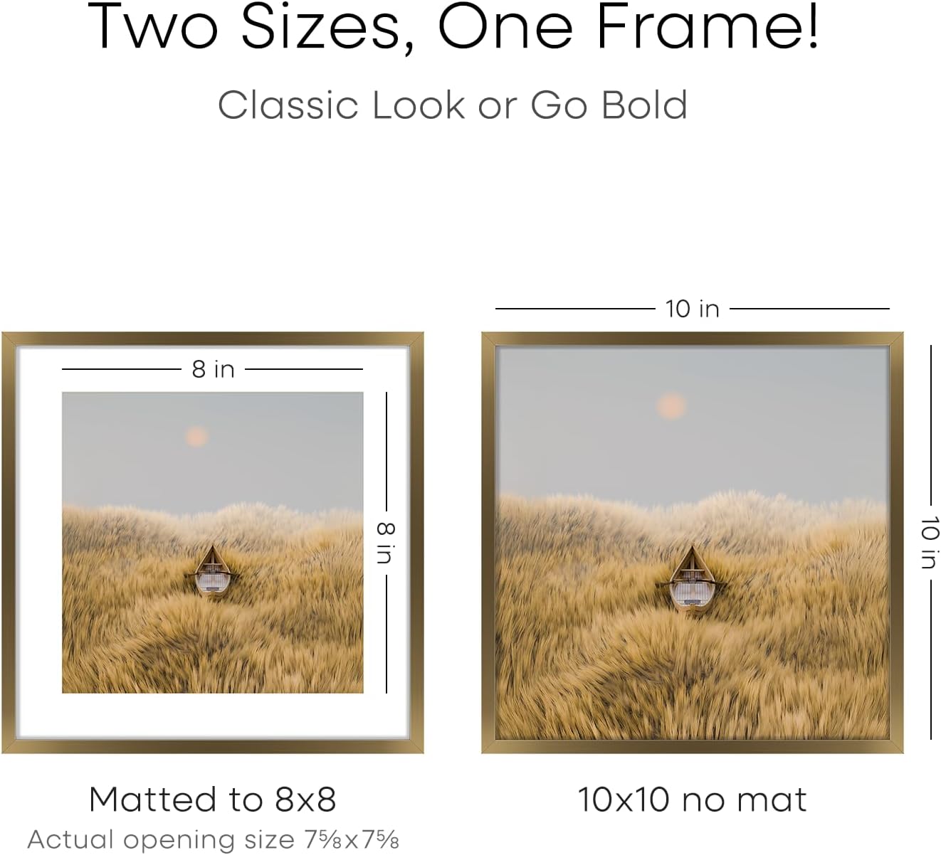Homeforia 10x10 Picture Frame Bronze, High End Metal 10 by 10 Square Brass Frames with Mat 8 x 8 Photo, 10x10 Poster Frame Matted to 8x8 Art, Wall or Tabletop Frame, Tempered Glass, Wall Kit, Set of 3