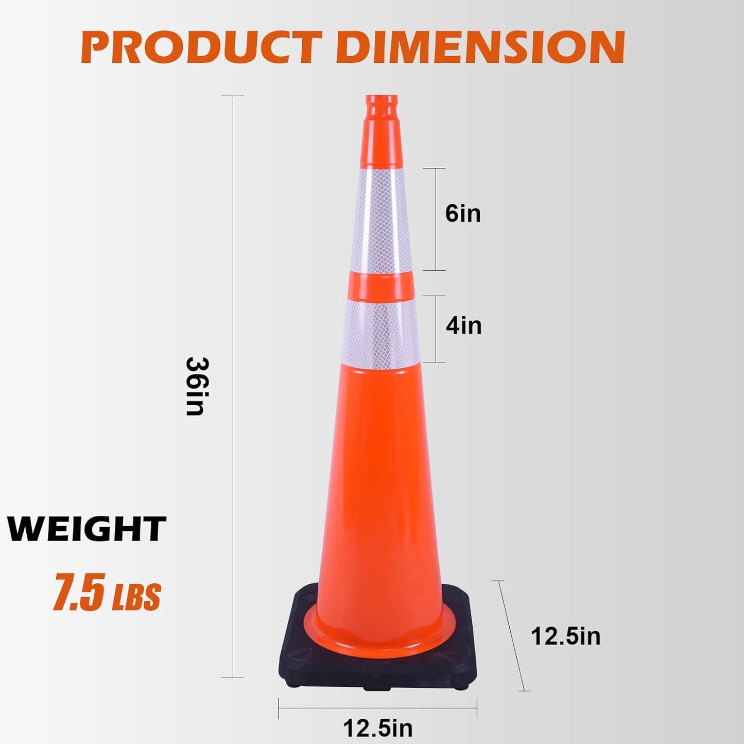 6 Pack 36 Inch Orange PVC Traffic Cones with Black Base, Stable Large Size Safety Cones for Highway, Construction, and Outdoor Use (6, Orange, 36 Inch)