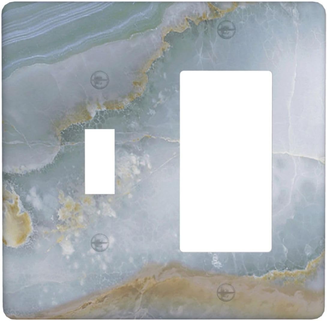 Outlet Covers Colored Art Marble Golden Line 1 Toggle 1 Rocker Combination Decorative Wall Plate Electrical Switch Plates Light Switch Cover Plate For Bathroom Kitchen Decor