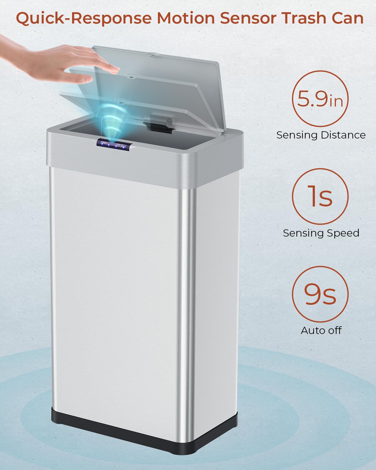 TLSUNNY 21.1 Gallon Motion Sensor Trash Can,Touchless Automatic Garbage Can,Brushed Stainless Steel Smart Bin,with Bag Holder,Soft Close Lid,for Kitchen,Office,RV,Bedroom,Living Room (Silver, 80L)