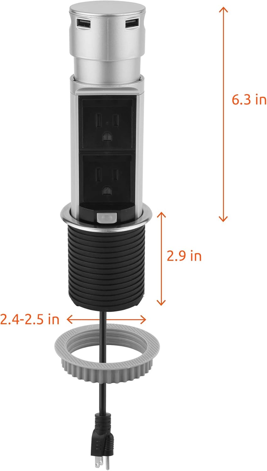 Link2Home Space Saver Pop Up-Outlet, 2 Power Outlets, 2 USB Ports 2.4 Amp, Overload Protection, Splash Resistant EM-PU-200E
