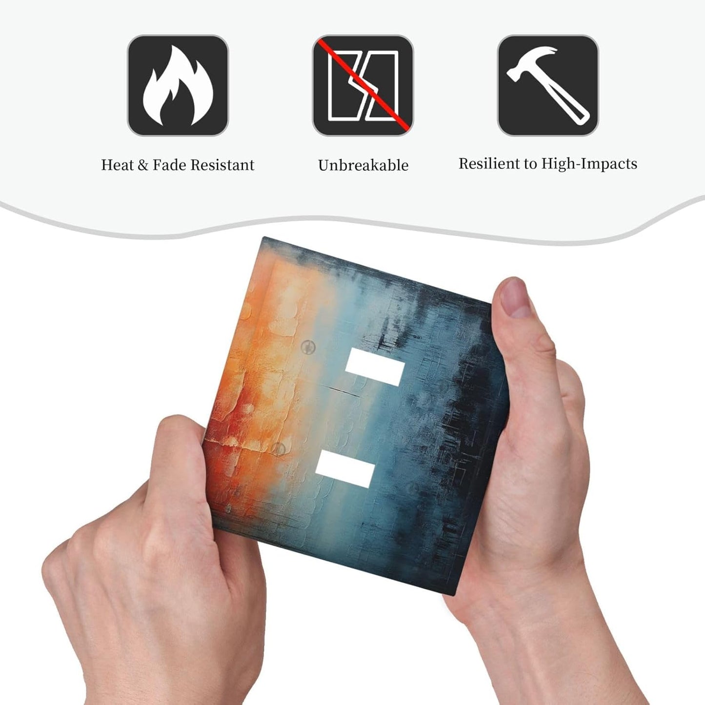 Blue Orange Abstract Modern Minimalist Oil Painting 2 Gang Double Toggle Light Switch Cover Decorative Switchplate Electrical Wall Plates Faceplate for Bathroom Bedroom Decor 4.9 X 5 IN