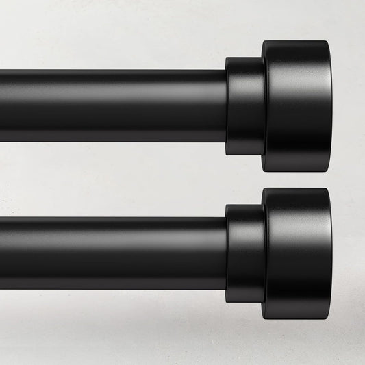 2 Pack Black Curtain Rods for Windows 48 to 84, 1 Inch Adjustable Heavy Duty Long Window Curtain Rod with End Caps, Modern Indoor Outdoor Drapery Rods for Patio Bedroom, Size 32" - 90"