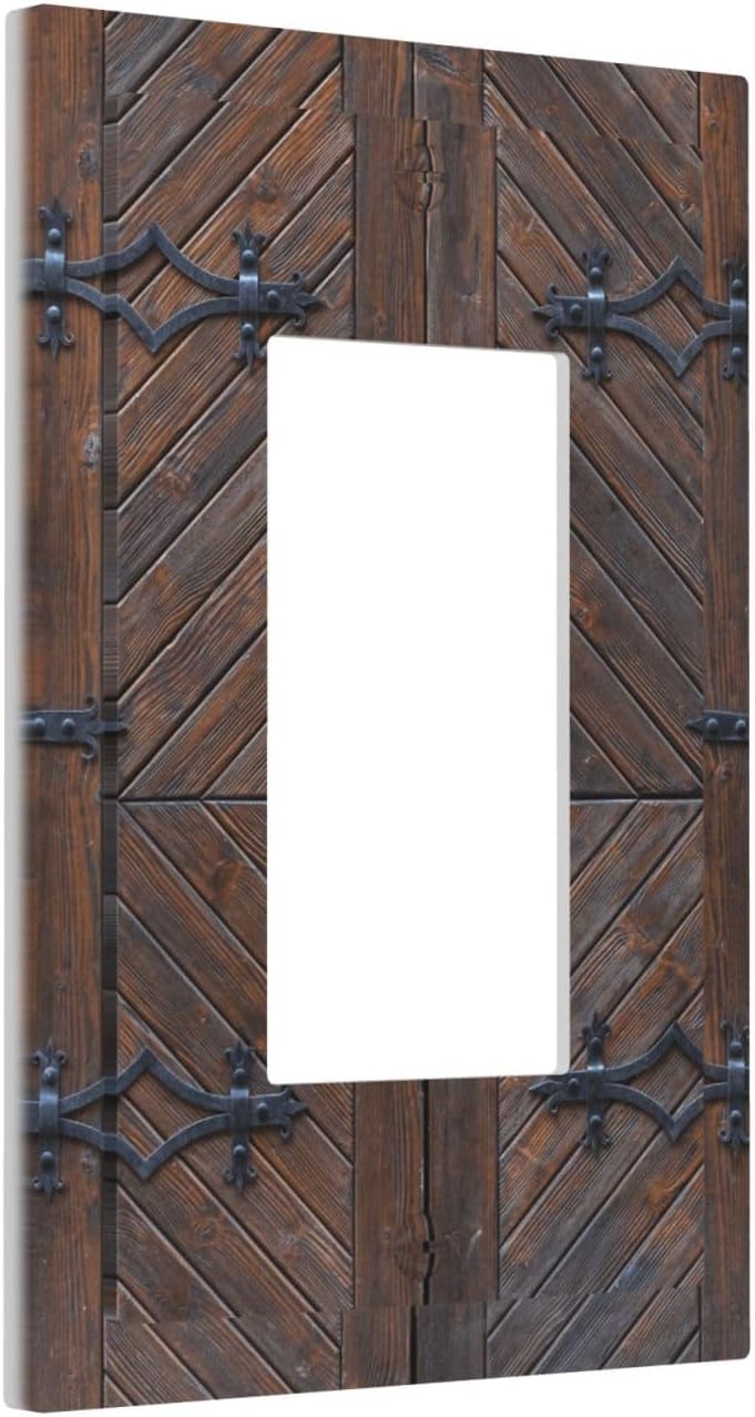 Decorative Outlet Covers Vintage Brown Wood Barn Door 1 Gang Rocker Light Switch Cover Plate Single Decora Light Switch Covers Wall Plate Faceplate for Home Decor （2 Pack）