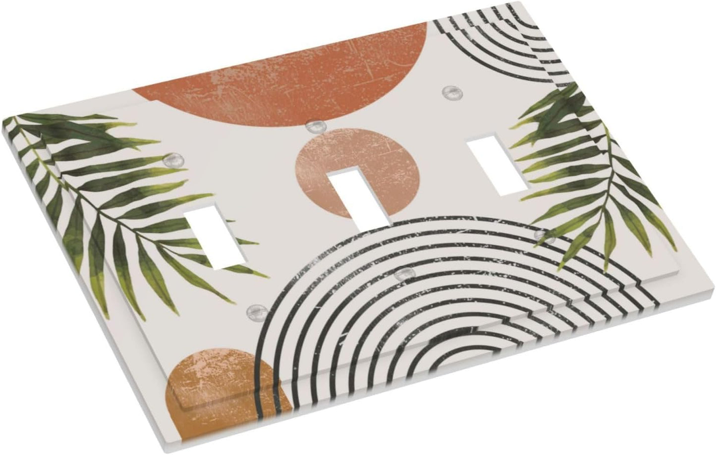 Beautiful Boho Mid Century Large Archs Sun Leaves Plants Decorative Switch Plates 3 Gang Wall Plate Triple Toggle Light Switch Cover Faceplate Electrical Wall Panels for Bedroom Living Room Decor